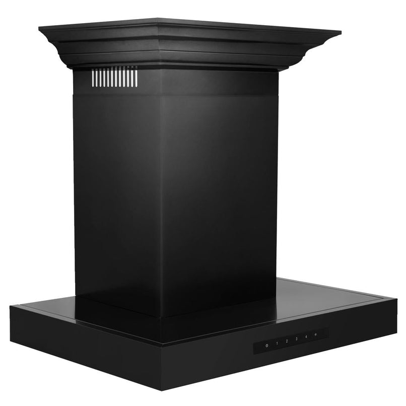 ZLINE 30 in. Convertible Vent Wall Mount Range Hood in Black Stainless Steel with Crown Molding (BSKENCRN-30) side.