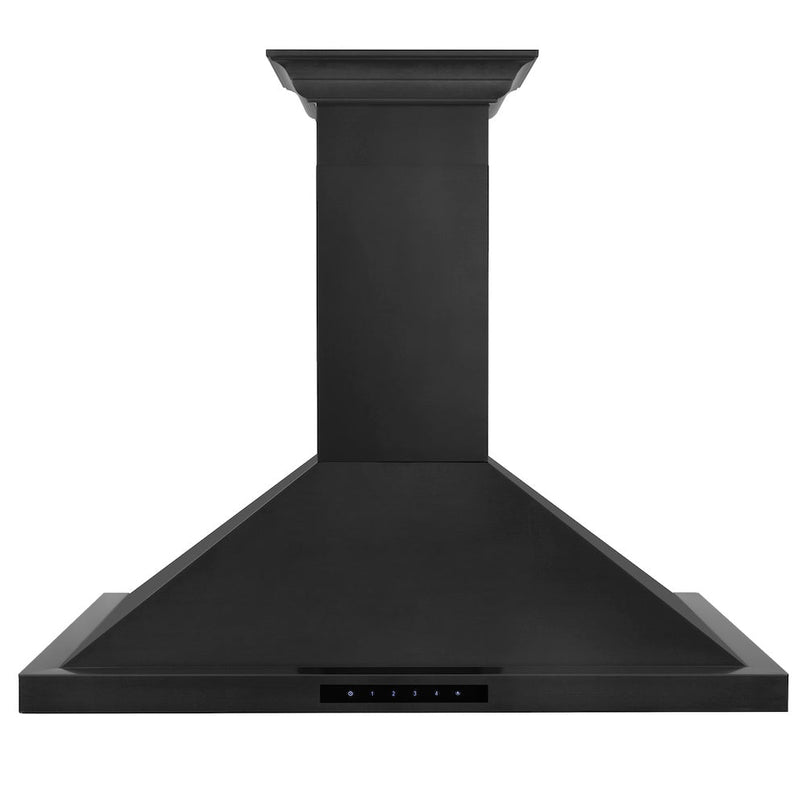 ZLINE 36 in. Convertible Vent Wall Mount Range Hood in Black Stainless Steel with Crown Molding (BSKBNCRN-36) front.