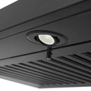 ZLINE 36 in. Convertible Vent Wall Mount Range Hood in Black Stainless Steel with Crown Molding (BSKBNCRN-36) built-in lighting.