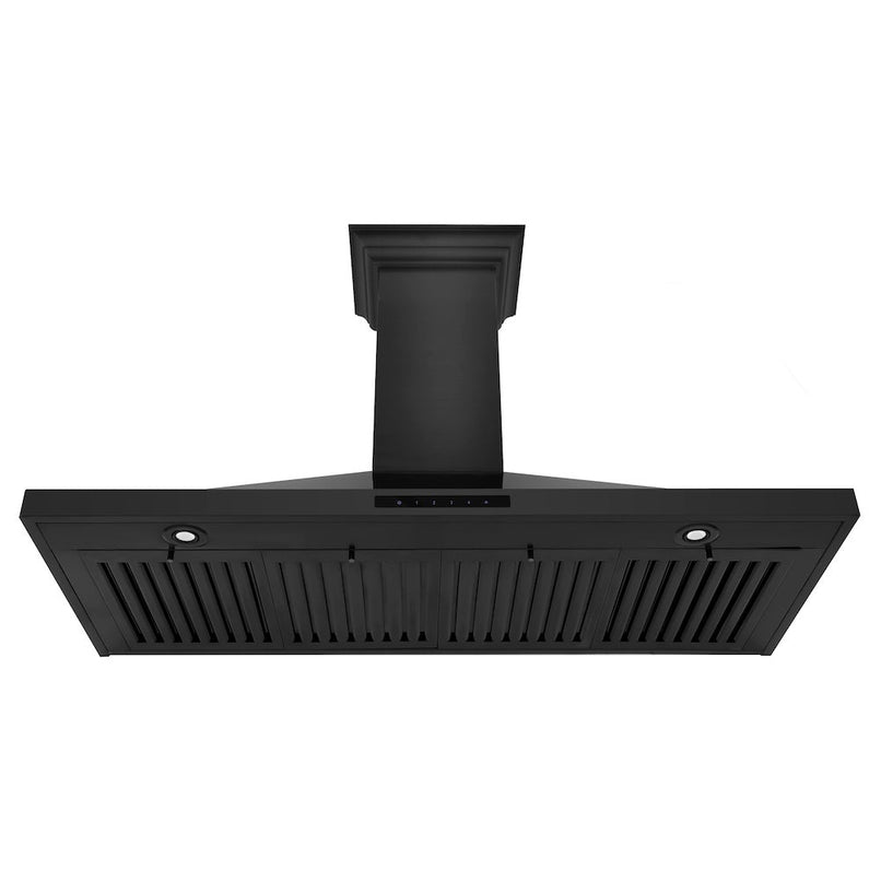 ZLINE 48 in. Convertible Vent Wall Mount Range Hood in Black Stainless Steel with Crown Molding (BSKBNCRN-48) front, under.