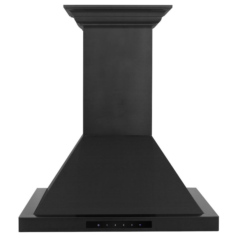 ZLINE 24 in. CrownSound™ Ducted Vent Wall Mount Range Hood in Black Stainless Steel with Built-in Bluetooth Speakers (BSKBNCRN-BT-24) front.
