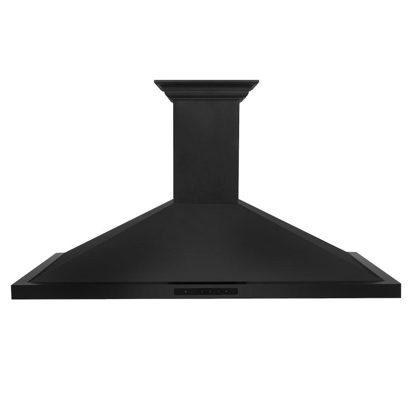 ZLINE 48 in. CrownSound™ Ducted Vent Wall Mount Range Hood in Black Stainless Steel with Built-in Bluetooth Speakers (BSKBNCRN-BT-48) front.