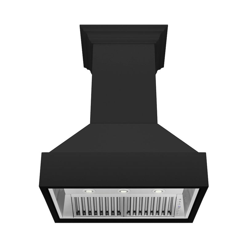 ZLINE 30 in. Wooden Wall Mount Range Hood in Rustic Black Finish (355CC-30) front, under.