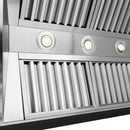 ZLINE 36 in. Wooden Wall Mount Range Hood in Rustic Black Finish (355CC-36) lights.