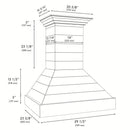 ZLINE 30 in. Wooden Wall Mount Range Hood in Rustic Shiplap Black Finish with Stainless Steel Accents (365CC-30) dimensional diagram.