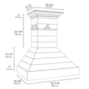 ZLINE 36 in. Wooden Wall Mount Range Hood in Rustic Shiplap Black Finish with Stainless Steel Accents (365CC-36) dimensional diagram.