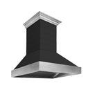 ZLINE 36 in. Wooden Wall Mount Range Hood in Rustic Shiplap Black Finish with Stainless Steel Accents (365CC-36) side, under.
