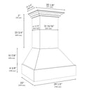 ZLINE 30 in. Wooden Wall Mount Range Hood in Rustic Bright White Finish (355WW-30) dimensional diagram.