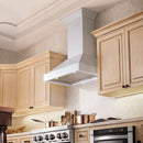 ZLINE 30 in. Wooden Wall Mount Range Hood in Smooth Bright White Finish (KBWW-30) in a luxury kitchen.