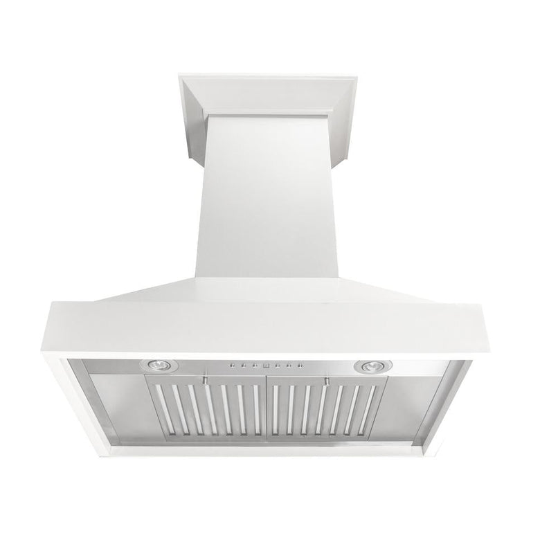 ZLINE 36 in. Wooden Wall Mount Range Hood in Smooth Bright White Finish (KBWW-36) front, under.