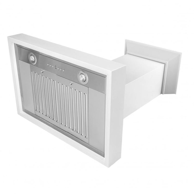 ZLINE 36 in. Wooden Wall Mount Range Hood in Smooth Bright White Finish (KBWW-36) side, under.