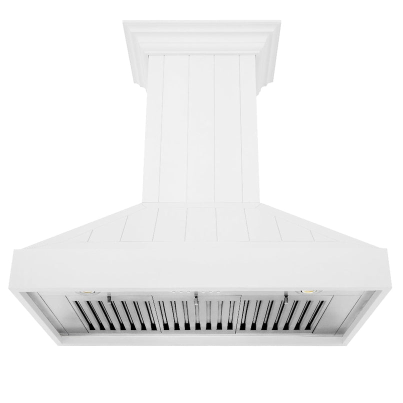 ZLINE 30 in. Wooden Wall Mount Range Hood in Shiplap Bright White Finish (KPWW-30) front, under.