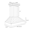 ZLINE 48 in. Wooden Wall Mount Range Hood in Shiplap Bright White Finish (KPWW-48) dimensional diagram.
