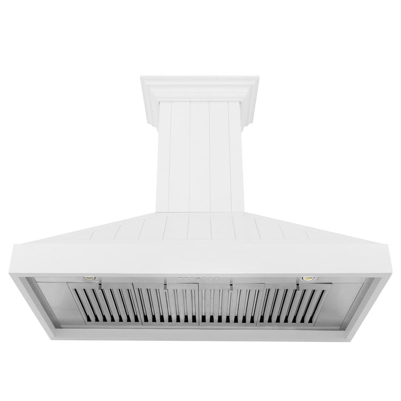 ZLINE 48 in. Wooden Wall Mount Range Hood in Shiplap Bright White Finish (KPWW-48) front, under.