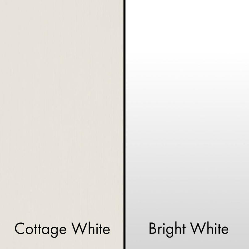 ZLINE Cottage White (left) and ZLINE Bright White Range Hood (right) Color Comparison.