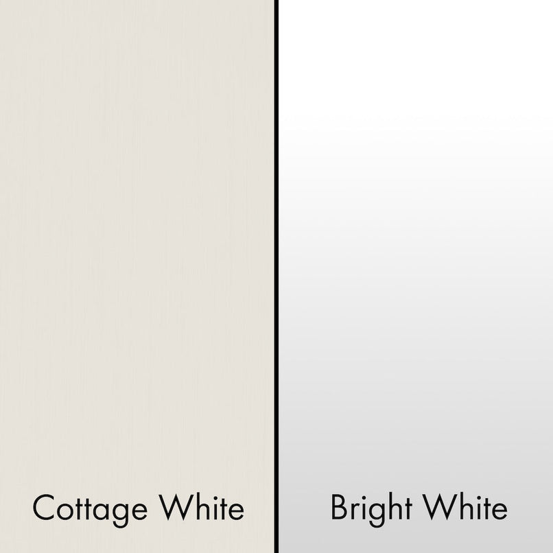 ZLINE Cottage White (left) and ZLINE Bright White Range Hood (right) Color Comparison.