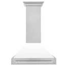 ZLINE 36 in. Satin Stainless Steel Wall Mount Range Hood with White Matte Shell and Stainless Steel Handle (8654SNX-WM-36) front.