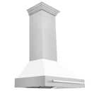 ZLINE 36 in. Satin Stainless Steel Wall Mount Range Hood with White Matte Shell and Stainless Steel Handle (8654SNX-WM-36)