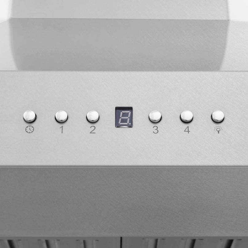 ZLINE 48 in. Ducted Wall Mount Range Hood in Satin Stainless Steel (8KF2S-48) buttons.