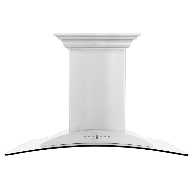 ZLINE 36 in. CrownSound™ Ducted Vent Island Mount Range Hood in Stainless Steel with Built-in Bluetooth Speakers (GL9iCRN-BT-36) front.