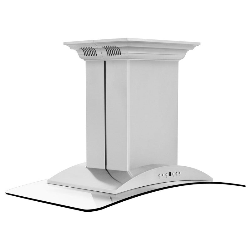 ZLINE 30 in. CrownSound™ Ducted Vent Island Mount Range Hood in Stainless Steel and Glass with Built-in Bluetooth Speakers (GL9iCRN-BT-30) side.