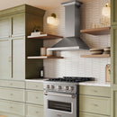 ZLINE 30 in. Convertible Vent Wall Mount Range Hood in Stainless Steel with Crown Molding (KBCRN-30) in a luxury kitchen.