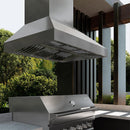 ZLINE 48 in. Island Mount Outdoor Grill Hood (GOi1-48) in a luxury outdoor kitchen.