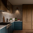 ZLINE 46 in. Ducted Wall Mount Range Hood Insert in Stainless Steel (695-46) in a luxury kitchen.