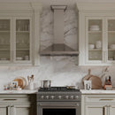 ZLINE 36 in. Convertible Vent Wall Mount Range Hood in Stainless Steel with Crown Molding (KBCRN-36) in a luxury kitchen.