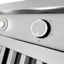 ZLINE 60 in. Island Mount Outdoor Grill Hood (GOi1-60) close-up detail, fan control dial.
