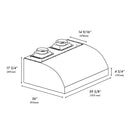 ZLINE 60 in. Under Cabinet Outdoor Grill Hood (GOU2-60) dimensional diagram.