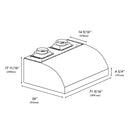 ZLINE 72 in. Under Cabinet Outdoor Grill Hood (GOU2-72) dimensional diagram.