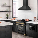 ZLINE 36 in. Black Stainless Steel Range Hood with Black Stainless Steel Handle (BS655-36-BS) in a luxury kitchen.
