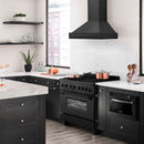 ZLINE 30 in. Black Stainless Steel Range Hood with Black Stainless Steel Handle (BS655-30-BS) in a luxury kitchen.