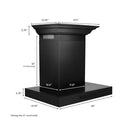 ZLINE 24 in. Convertible Vent Wall Mount Range Hood in Black Stainless Steel with Crown Molding (BSKENCRN-24) dimensional diagram.