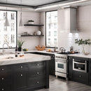 ZLINE 24 in. Convertible Vent Wall Mount Range Hood in Stainless Steel with Crown Molding (KECRN-24) in a luxury kitchen.