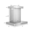 ZLINE 24 in. Convertible Vent Wall Mount Range Hood in Stainless Steel with Crown Molding (KECRN-24) dimensional diagram.