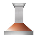 ZLINE 36 in. Ducted Satin Stainless Steel Wall Mount Range Hood with Copper Shell (8654C-36) front.