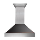 ZLINE 36 in. Ducted Satin Stainless Steel Wall Mount Range Hood with Oil Rubbed Bronze Shell (8654ORB-36) front.