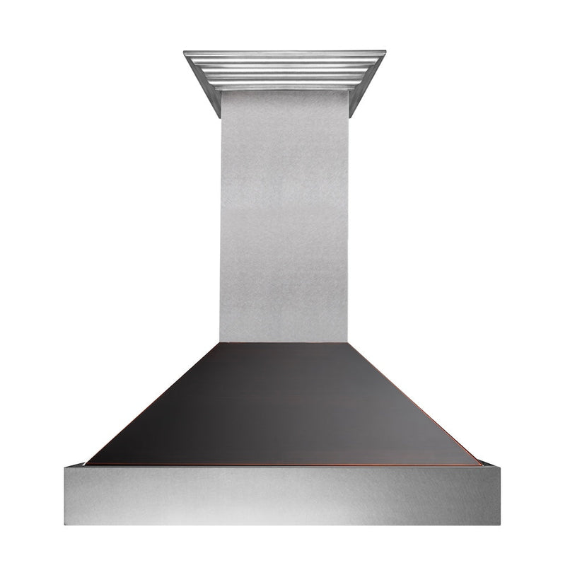 ZLINE 36 in. Ducted Satin Stainless Steel Wall Mount Range Hood with Oil Rubbed Bronze Shell (8654ORB-36) front.