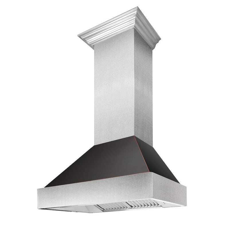 ZLINE 36 in. Ducted Satin Stainless Steel Wall Mount Range Hood with Oil Rubbed Bronze Shell (8654ORB-36)