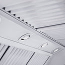 ZLINE 48 in. Professional Convertible Vent Wall Mount Range Hood in Stainless Steel with Crown Molding (587CRN-48) built-in lighting.