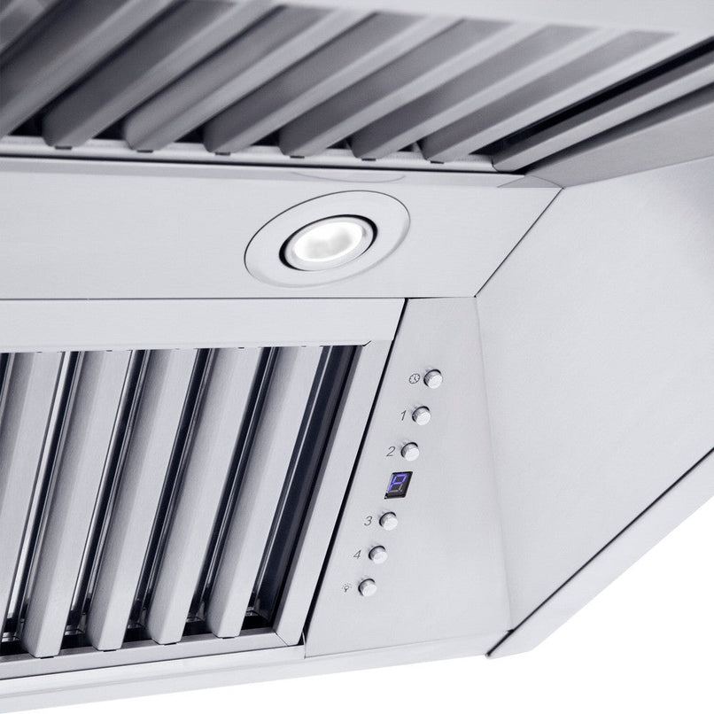 ZLINE 30 in. Professional Convertible Vent Wall Mount Range Hood in Stainless Steel with Crown Molding (587CRN-30) built-in lighting.