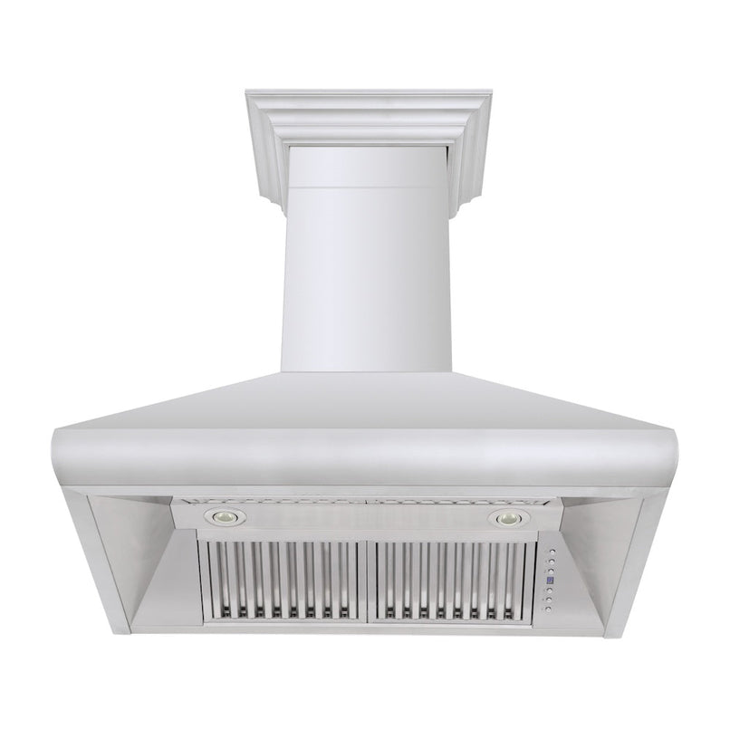 ZLINE 36 in. Professional Convertible Vent Wall Mount Range Hood in Stainless Steel with Crown Molding (587CRN-36) under.