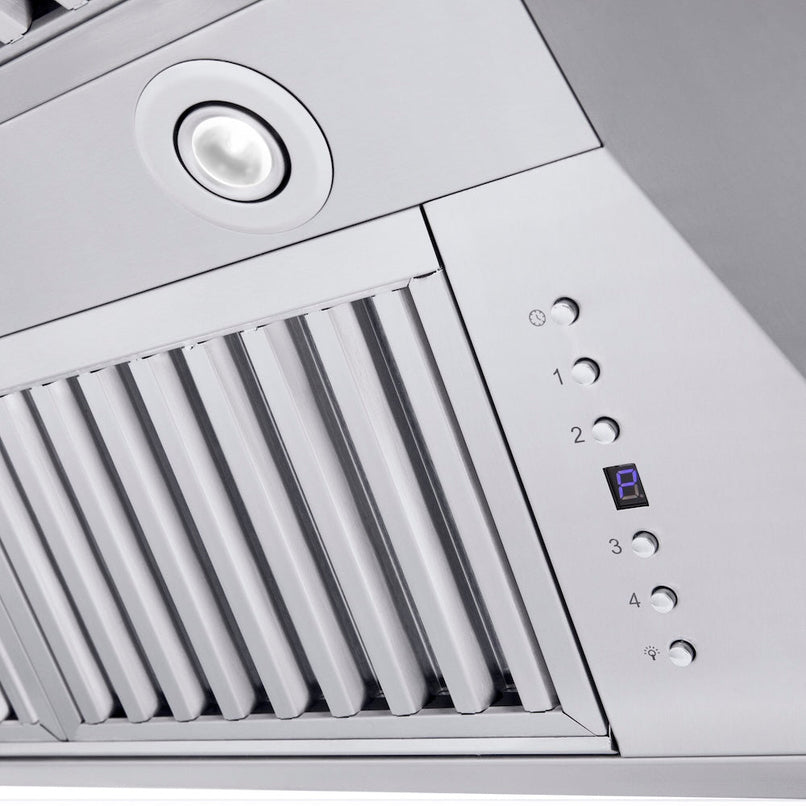 ZLINE 60 in. Professional Convertible Vent Wall Mount Range Hood in Stainless Steel with Crown Molding (597CRN-60) built-in lighting.