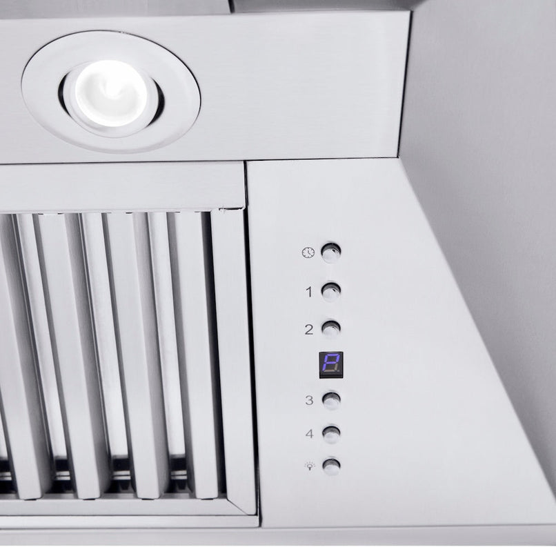 ZLINE 60 in. Professional Convertible Vent Wall Mount Range Hood in Stainless Steel with Crown Molding (597CRN-60) built-in lighting.