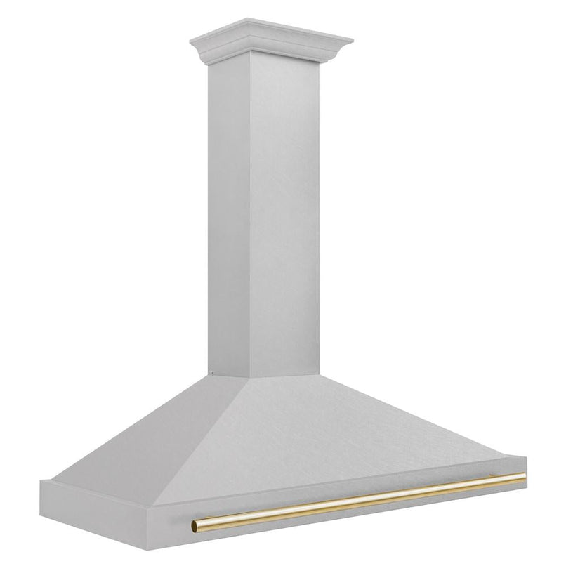 ZLINE Autograph Edition 48 in. Convertible Satin Stainless Steel Wall Mount Range Hood with Polished Gold Handle (KB4SNZ-48-G) side.