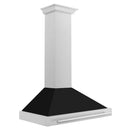 ZLINE 36 in. Convertible Satin Stainless Steel Wall Mount Range Hood with Black Matte Shell and Stainless Steel Handle (KB4SNX-BLM-36) side.
