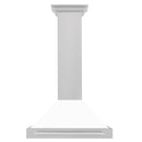 ZLINE 30 in. Convertible Satin Stainless Steel Wall Mount Range Hood with White Matte Shell and Stainless Steel Handle (KB4SNX-WM-30) front.