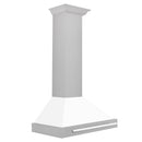 ZLINE 30 in. Convertible Satin Stainless Steel Wall Mount Range Hood with White Matte Shell and Stainless Steel Handle (KB4SNX-WM-30) side.